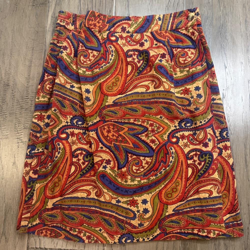 Sun River Clothing Co Paisley Print Midi Skirt Women Size S Cotton Linen Blend‎